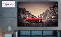 Obraz canvas RED CAR IN THE RAIN