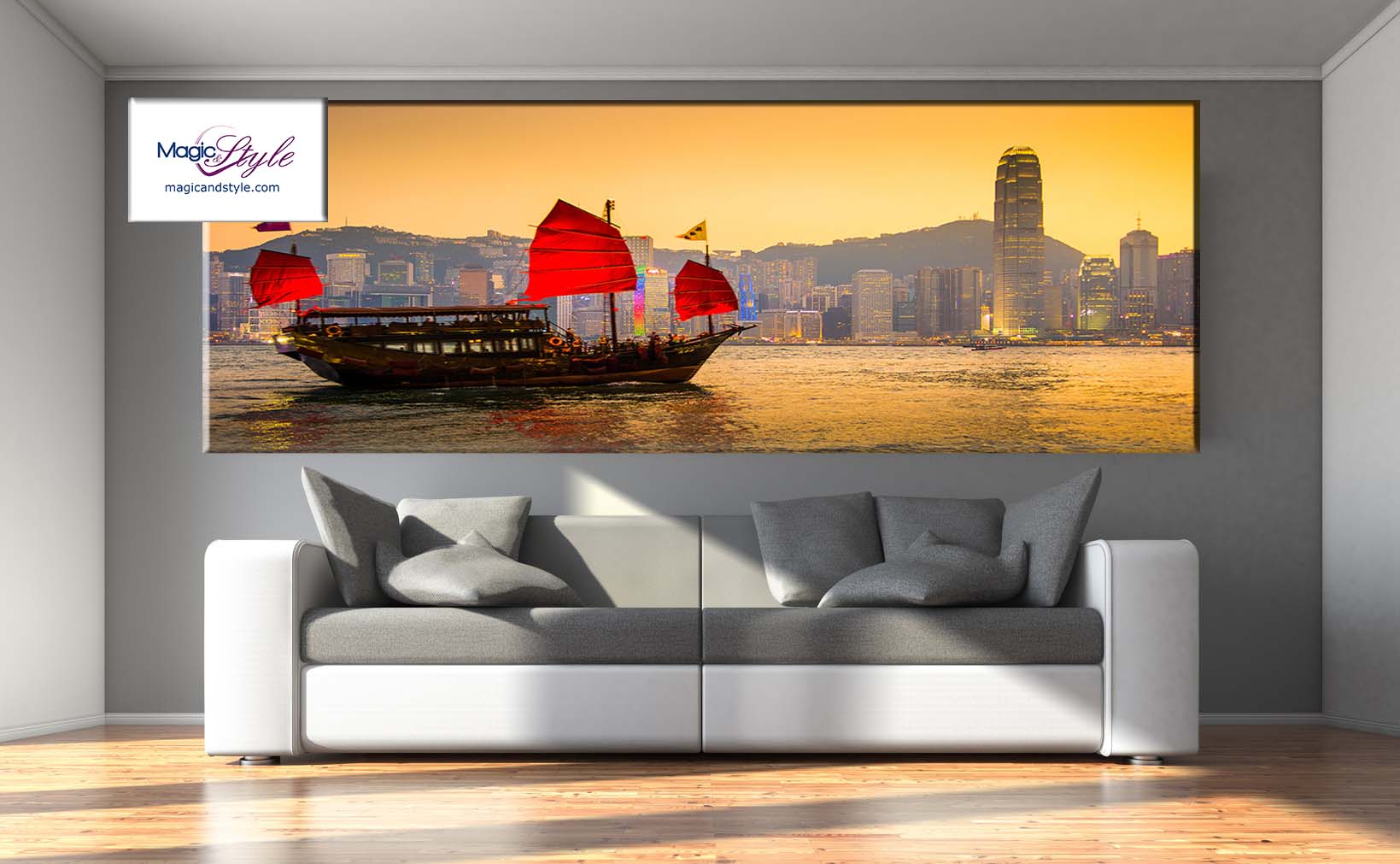 Obraz na szkle 100x50cm RED BOAT IN HONG KONG
