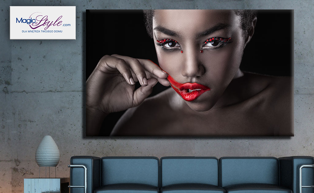Obraz canvas BLACK WOMAN RED LIPS
