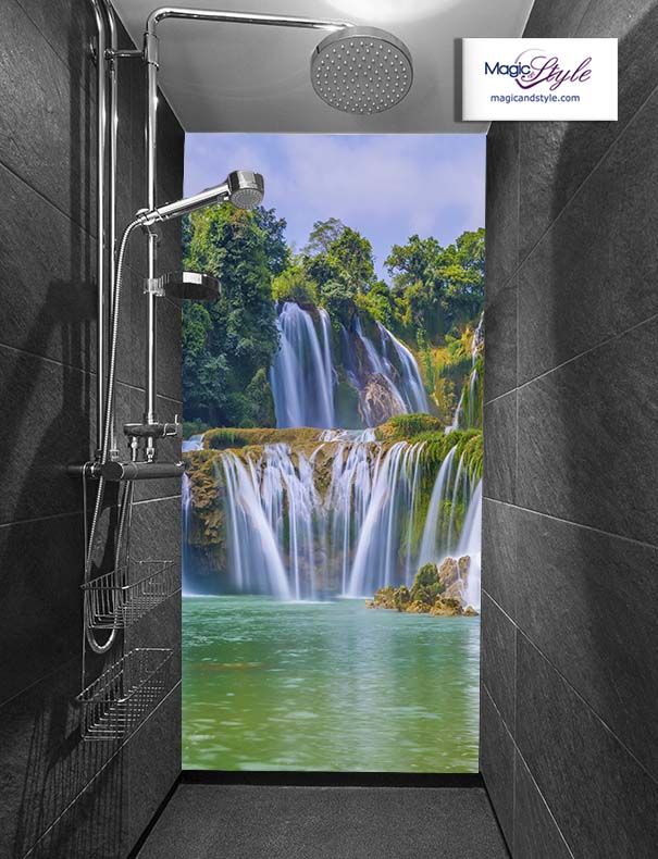 Panel szklany pod prysznic TURKUSOWY WODOSPAD II hartowany